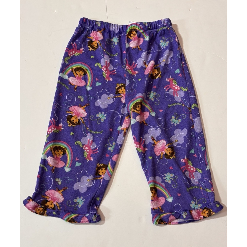 Dora The Explorer Pajama‎ Pants Ruffle Hem Purple Girls SZ 2T Y2K Rainbow